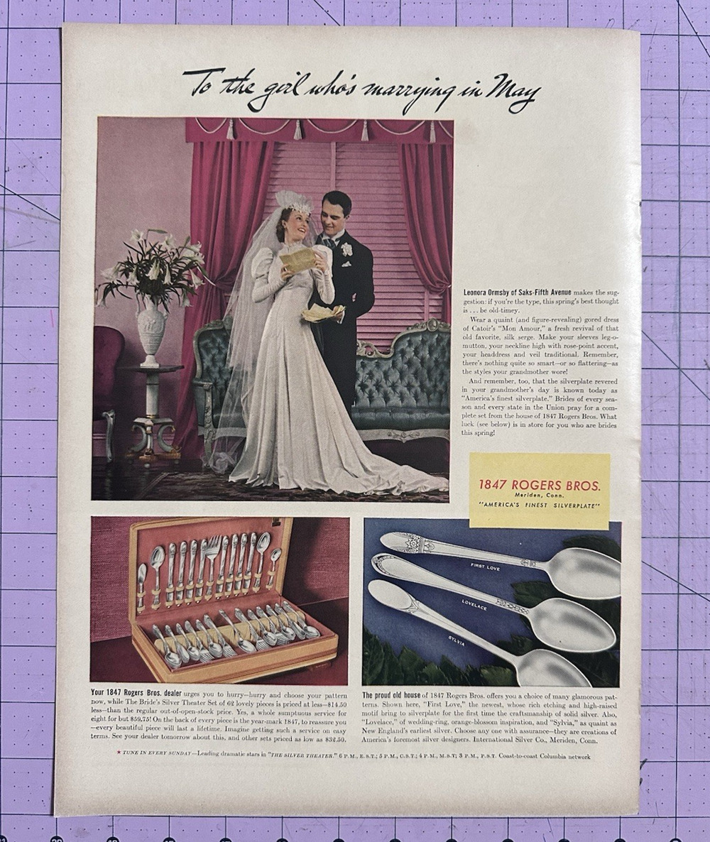 1939 Vintage Ad Print, 1847 Rogers Bros. Silverplate Marrying in May